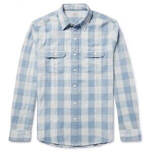 Faherty Shirt Men’s M Slim Fit Cotton Twill Blue Check Casual Button Down